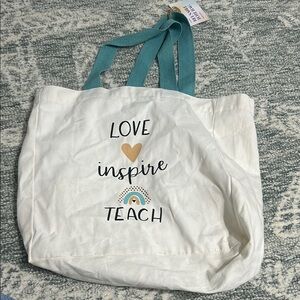 Inspirational White Tote with Teal Straps